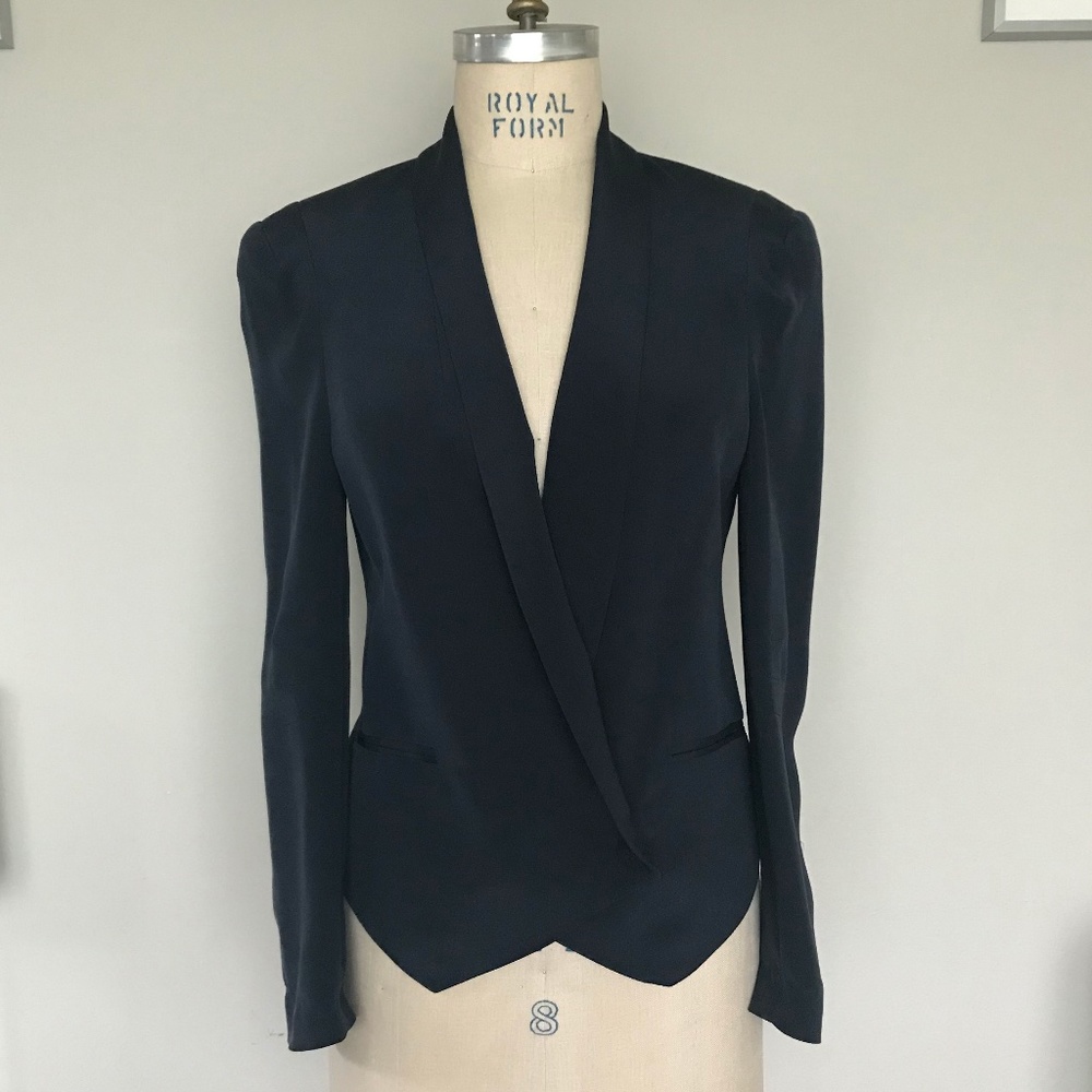 Rebecca Minkoff, Solid Silk Navy Blazer, Size 6